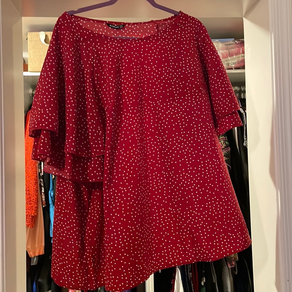 Brand new never worn red polka dot blouse with flutter sleeves